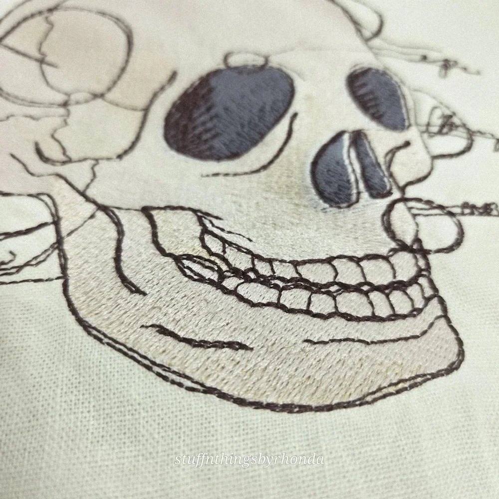 Set Of 2 Machine Embroidered Spooky Halloween Pillows Anatomical Heart And Skull
